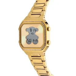 Relógio digital com bracelete em aço IPG dourado e zircónias D-BEAR