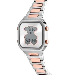 Relógio digital com bracelete em aço SS e aço IPRG rosado D-BEAR
