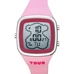 Relógio digital com correia de silicone na cor rosa e caixa em aço TOUS B-Time