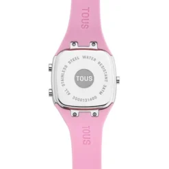 Relógio digital com correia de silicone na cor rosa e caixa em aço TOUS B-Time