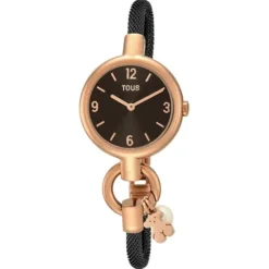 Relógio Hold Charms em Aço IP rosado com correia em Aço IP preta
