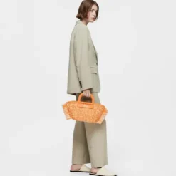 Tote bag em ráfia média laranja-claro TOUS Dora