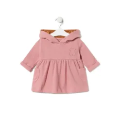Vestido de bebé para menina com capuz Geome cor-de-rosa