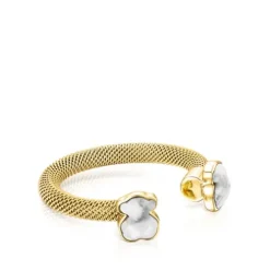 Anel aberto Mesh Color em Aço IP dourado e Howlita