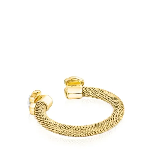 Anel aberto Mesh Color em Aço IP dourado e Howlita