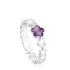Anel em prata e ametista flor Bold Motif