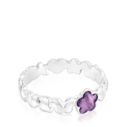 Anel em prata e ametista flor Bold Motif