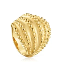 Anel grande banhado a ouro de 18 K sobre prata TOUS Grain
