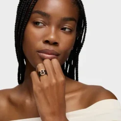 Anel Icon Mesh em aço e prata vermeil rosa