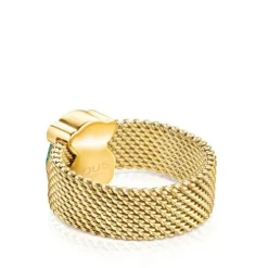 Anel Mesh Color em Aço IP dourado e Malaquite