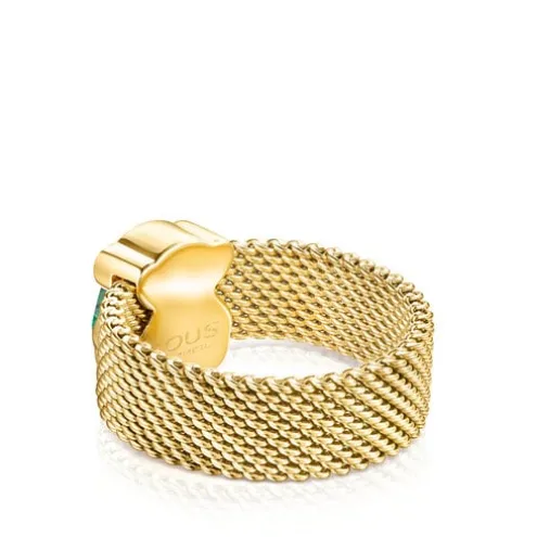 Anel Mesh Color em Aço IP dourado e Malaquite