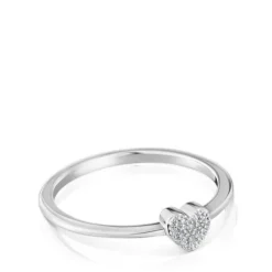 Anel pequeno coração em ouro branco com diamantes TOUS Grain