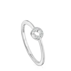 Anel pequeno círculo em ouro branco com diamantes TOUS Grain