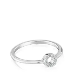 Anel pequeno círculo em ouro branco com diamantes TOUS Grain