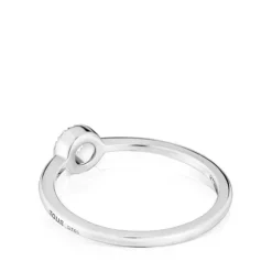 Anel pequeno círculo em ouro branco com diamantes TOUS Grain