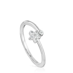 Anel pequeno estrela em ouro branco com diamantes TOUS Grain