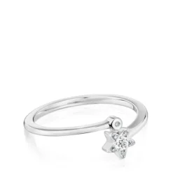 Anel pequeno estrela em ouro branco com diamantes TOUS Grain