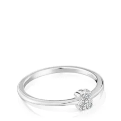 Anel pequeno urso em ouro branco com diamantes TOUS Grain