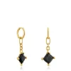 Brincos de argola compridos banhados a ouro de 18 K sobre prata e ónix Color Black