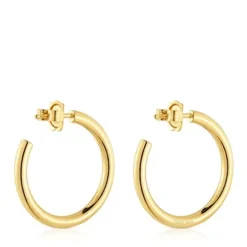 Brincos de argola compridos banhados a ouro de 18 K sobre prata 28 mm TOUS Basics
