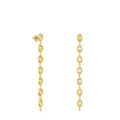 Brincos logo compridos banhados a ouro de 18 K sobre prata 30 mm TOUS MANIFESTO