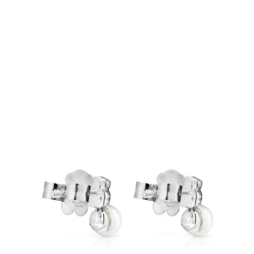 Brincos Mini Color em Prata com Amazonite e Pérola