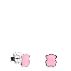 Brincos TOUS Color em Prata com Quartzo rosa