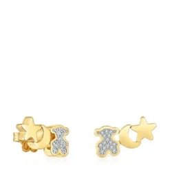 Brincos trepadores banhados a ouro de 18 K sobre prata e diamantes TOUS 1950