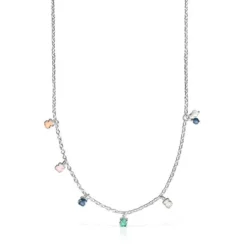 Colar Mini Color em Prata com Pedras Preciosas e Pérola