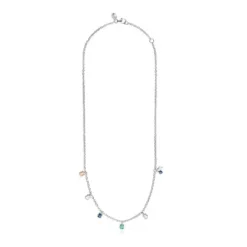 Colar Mini Color em Prata com Pedras Preciosas e Pérola