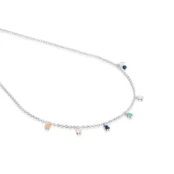 Colar Mini Color em Prata com Pedras Preciosas e Pérola