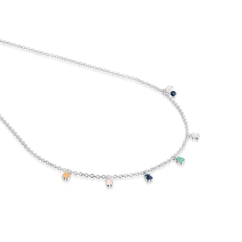 Colar Mini Color em Prata com Pedras Preciosas e Pérola