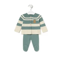 Conjunto de malha de bebé Tricot às riscas verde