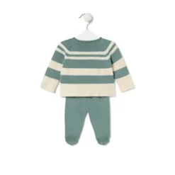 Conjunto de malha de bebé Tricot às riscas verde