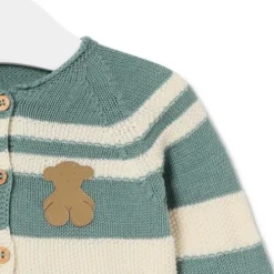 Conjunto de malha de bebé Tricot às riscas verde