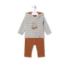 Conjunto de menino às riscas com Urso Grey cor única