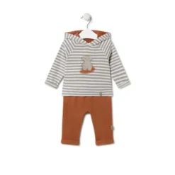 Conjunto de menino às riscas com Urso Grey cor única