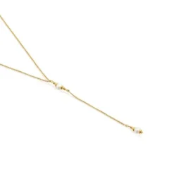 Gargantilha tira banhada a ouro de 18 K sobre prata e pérolas cultivadas Gloss