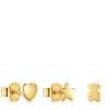 Pack de três brincos banhados a ouro de 18 K sobre prata com motivos Bold Motif