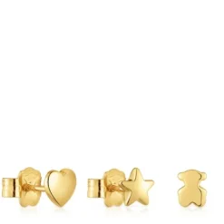 Pack de três brincos banhados a ouro de 18 K sobre prata com motivos Bold Motif