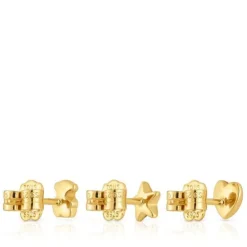 Pack de três brincos banhados a ouro de 18 K sobre prata com motivos Bold Motif