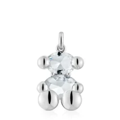 Pingente médio motivo urso em prata e quartzo cristal de rocha Color Bear