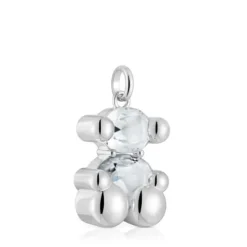 Pingente médio motivo urso em prata e quartzo cristal de rocha Color Bear