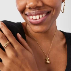 Pingente Teddy Bear em prata vermeil e pedras preciosas