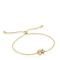 Pulseira corrente motivo urso banhada a ouro de 18 K sobre prata e espinélio verde criado em laboratório 8 mm Color Bear LGG