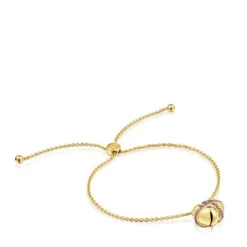 Pulseira de corrente coração com banho de ouro de 18 K sobre prata e rodolita Lligat