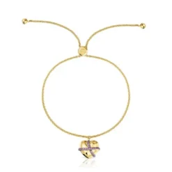 Pulseira de corrente coração com banho de ouro de 18 K sobre prata e rodolita Lligat