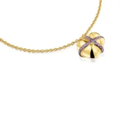 Pulseira de corrente coração com banho de ouro de 18 K sobre prata e rodolita Lligat