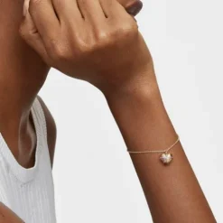 Pulseira de corrente coração com banho de ouro de 18 K sobre prata e rodolita Lligat