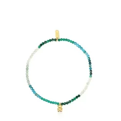 Pulseira elástica banhada a ouro de 18 K sobre prata e pedras preciosas verdes Bold Bear